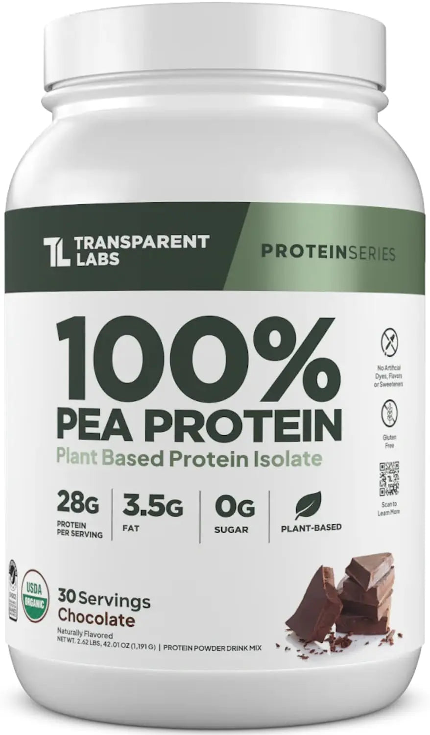 Transparent Labs 100% Pea Protein Powder - 28g Organic Plant Protein per Serving, Clean Pea Isolate Powder, USDA Organic, Vegan, Gluten-Free, Sugar-Free, Non-GMO - 30 Servings, Chocolate Transparent Labs uk supplements