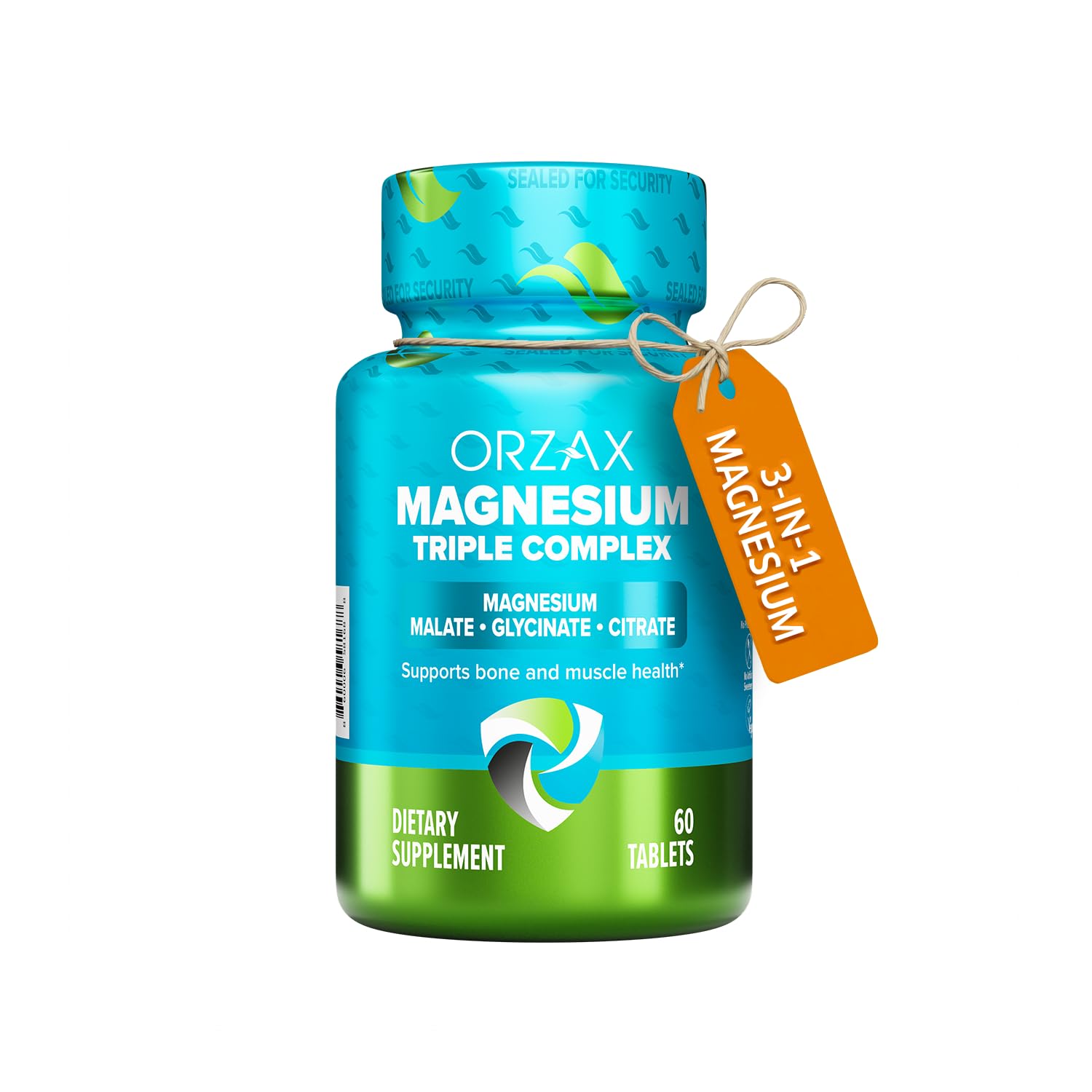 ORZAX Magnesium Triple Complex | Magnesium Glycinate, Citrate, Malate | Vegan, Gluten Free, Dairy Free, Halal | 200 mg of Triple Complex Magnesium for Muscles & Energy for Women and Men | 60 Tablets ORZAX uk supplements