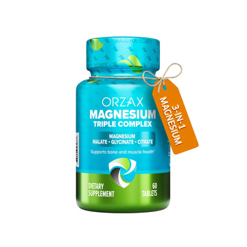 ORZAX Magnesium Triple Complex | Magnesium Glycinate, Citrate, Malate | Vegan, Gluten Free, Dairy Free, Halal | 200 mg of Triple Complex Magnesium for Muscles & Energy for Women and Men | 60 Tablets ORZAX uk supplements