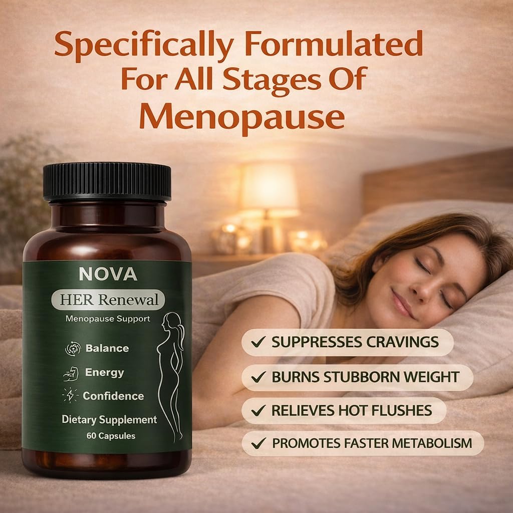 DFTLUUE NOVA Menopause Relief Support for Her - Probiotic Estrogen Balance Formula with Curcuminoids & Botanical Extracts – Supports Hormonal Balance, Comfort & Daily Well-Being – 60 Capsules (1) DFTLUUE uk supplements