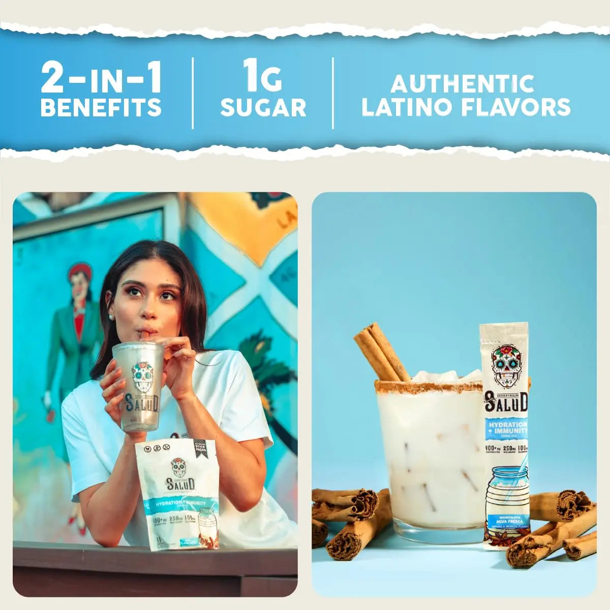 Salud 2-in-1 Hydration Packets + Immunity Electrolytes Powder, Horchata - Agua Fresca Drink Mix, Elderberry, Dairy & Soy Free, Non-GMO, Gluten Free, Vegan Taste Salud uk supplements