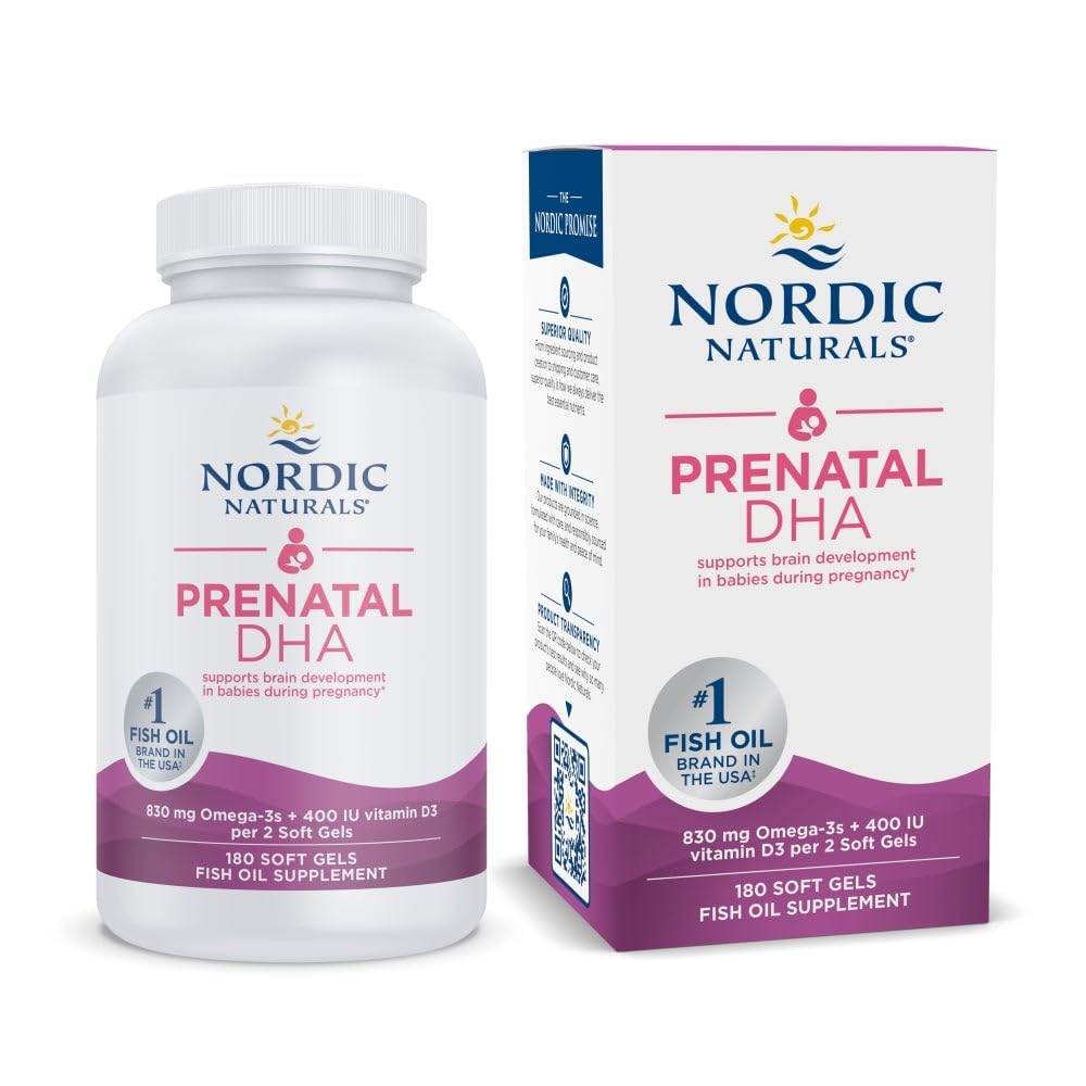 Nordic Naturals Prenatal DHA, Unflavored - 830 mg Omega-3 + 400 IU Vitamin D3-180 Soft Gels - Supports Brain Development in Babies During Pregnancy & Lactation - Non-GMO - 90 Servings Nordic Naturals uk supplements