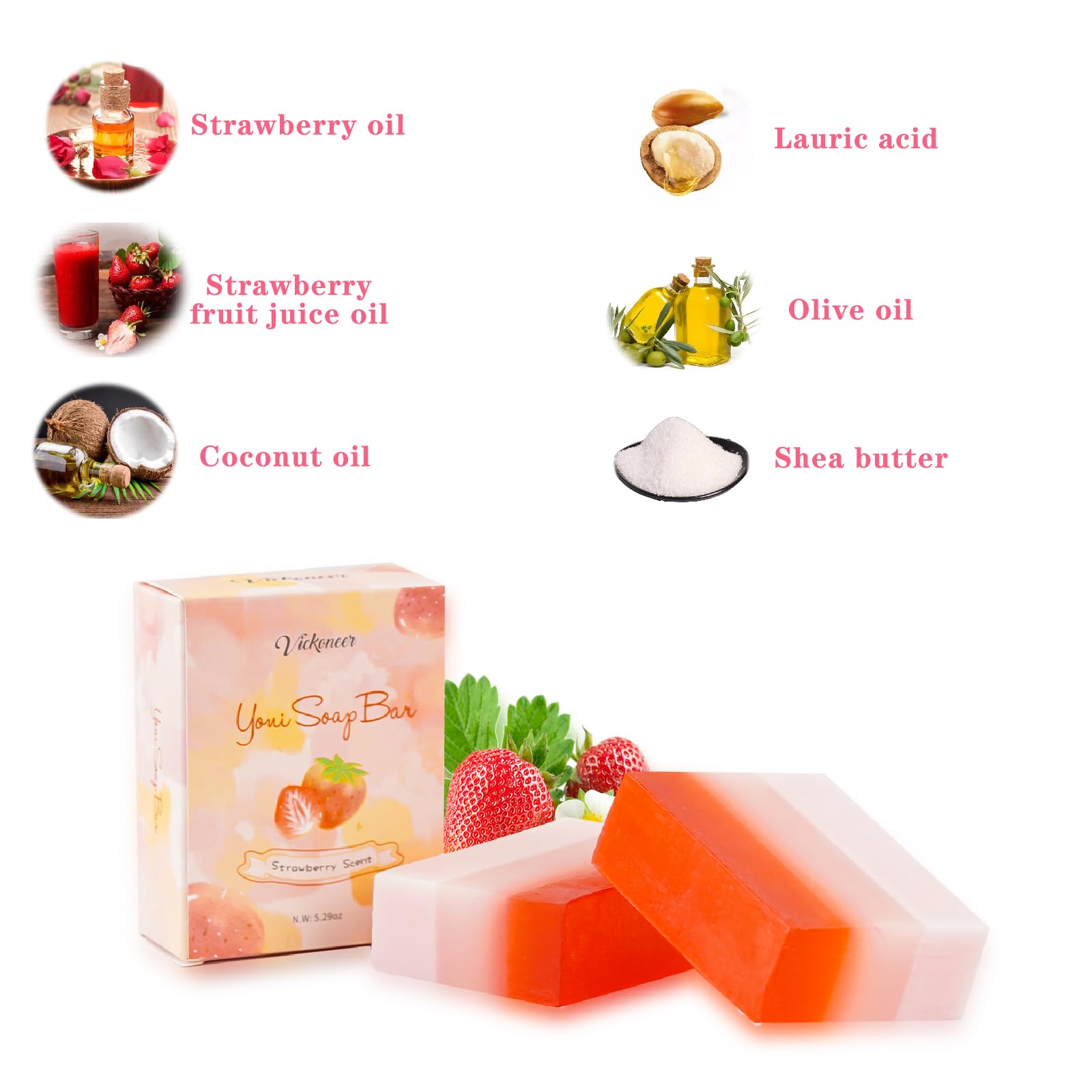 2Pcs Strawberry Yoni Bars and Yoni Oil Set for Feminine Wash, Yoni Wash for Cleanse Vaginal Balance PH tovaginsh uk supplements