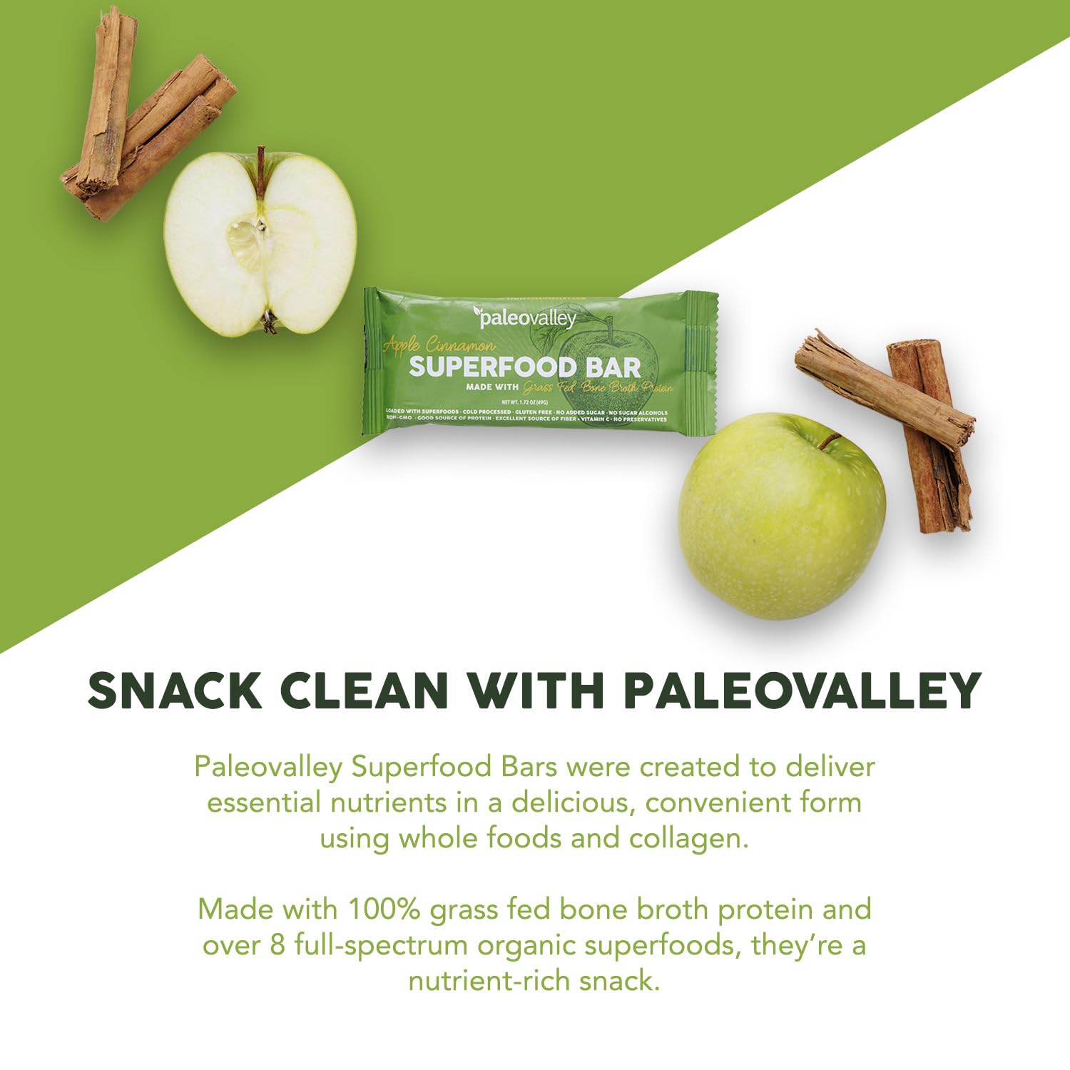 Paleovalley Superfood Bars – Apple Cinnamon– 10 Pack – 9g Protein per Bar – Gluten-Free, Grain-Free, Paleo, Non-GMO – On-the-Go Snack Paleovalley uk supplements