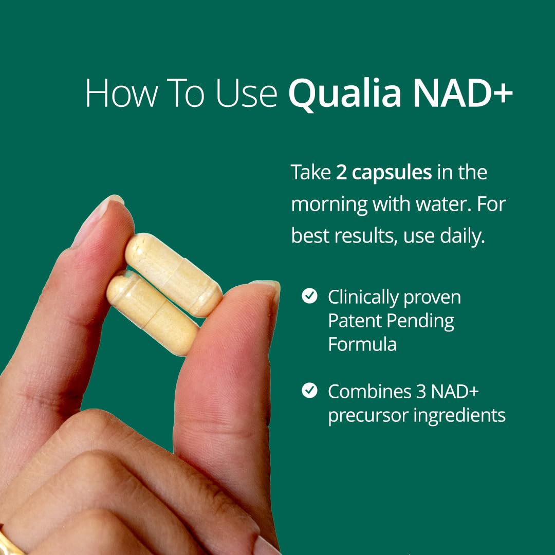 Qualia NAD Supplement — Clinically Proven to Boost NAD+ up to 67%. Optimized Aging, Energy, Focus. Elite NAD+ Booster Ingredients Nicotinamide Riboside (NIAGEN), Niacin, Niacinamide (1 Month Supply) QUALIA LIFE SCIENCES uk supplements