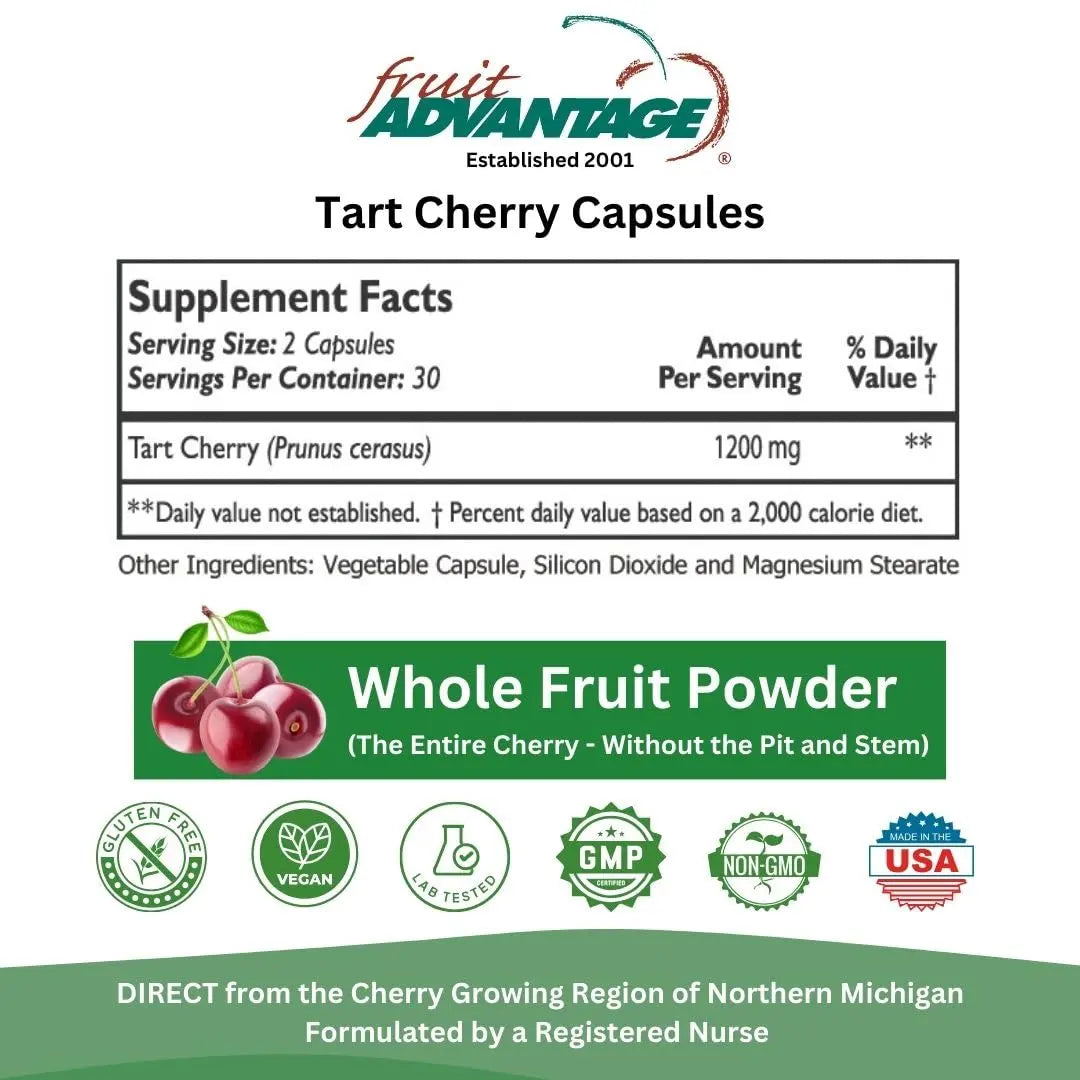 Fruit Advantage Montmorency Tart Cherry Capsules Joint Formula 1200 mg per Serving - 60 Vegetarian Capsules Fruit Advantage uk supplements