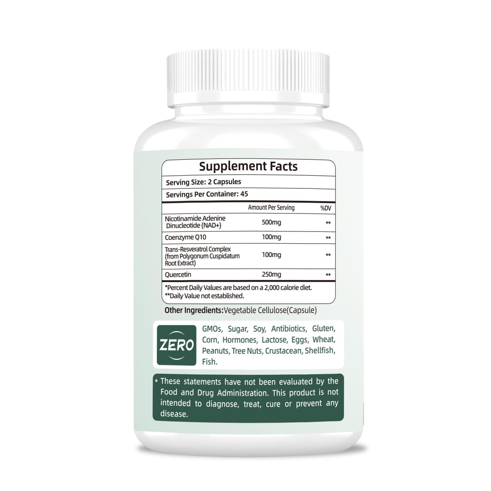 NAD Supplement 500mg, Pure Organic NAD+ Supplement for Women & Men, NAD+ with Trans-Resveratrol & CoQ10 & Quercetin for Cellular Energy & Healthy Aging, NMN Alternative (90 Vegan Caps) VitaHarbor uk supplements