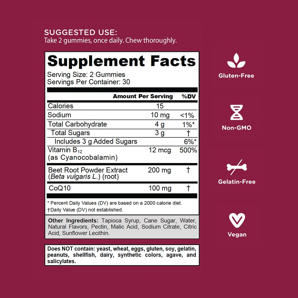 Goli Nutritional Supplement, Beets Cardio Gummy - 60 Count - CoQ10 & Beet Root Extract Goli uk supplements