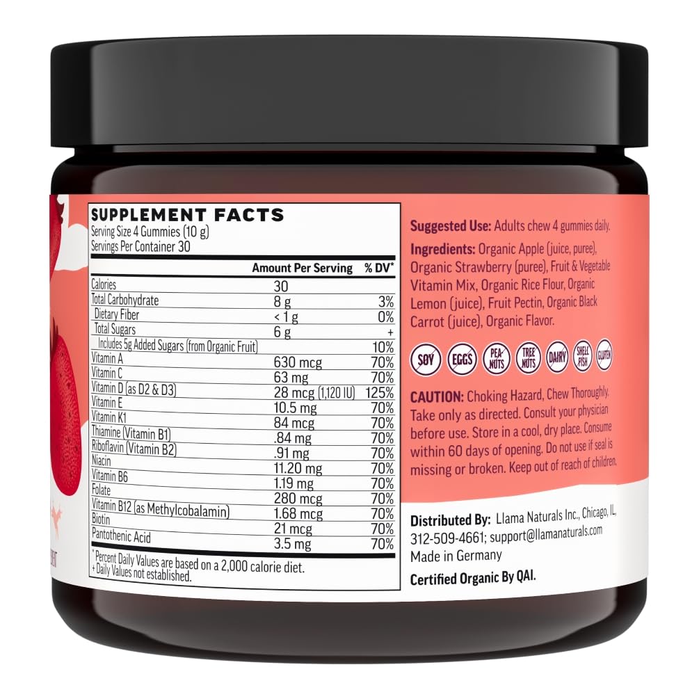 Llama Naturals Multivitamin for Women & Men, Vegan, Organic Gummies with Vitamin D, C & K, Adults Real Fruit Gummy Vitamins Llama Naturals uk supplements