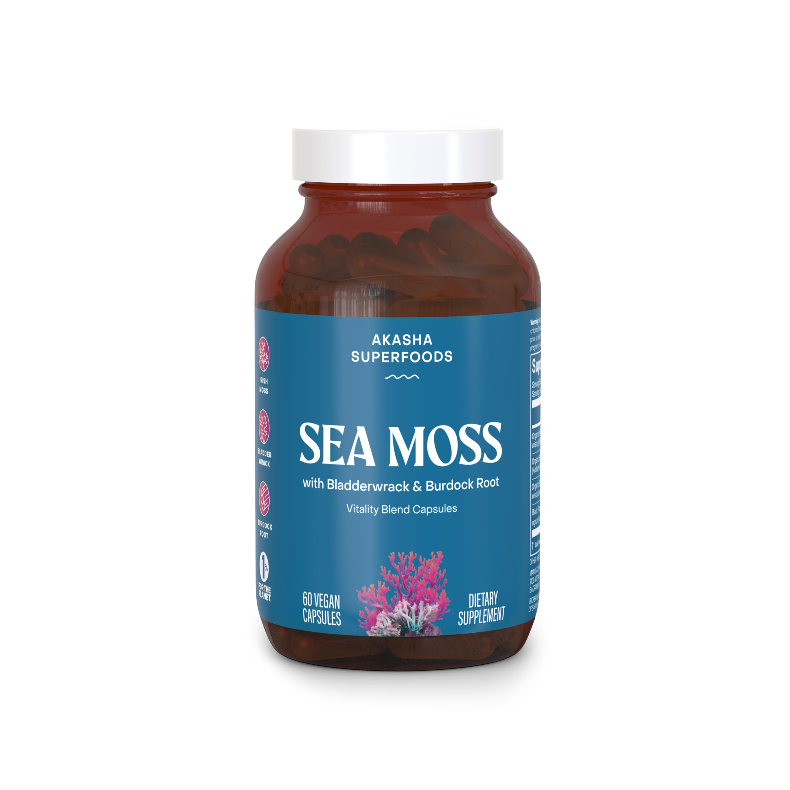 Akasha Superfoods Sea Moss Capsules, Organic Irish Moss with Bladderwrack Root, Burdock Root, and BioPerine, Skin, Thyroid, Digestion & Immunity Support for Women & Men, Gluten Free, Vegan, 60 Count Akasha Superfoods uk supplements