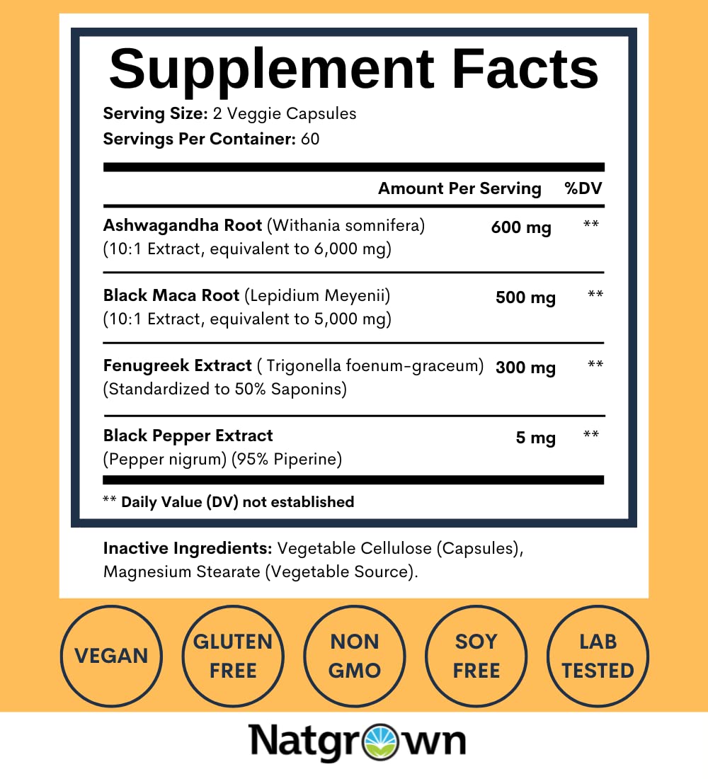 Natgrown Ashwagandha Maca Root Fenugreek Extract Capsules Supplement Natgrown uk supplements