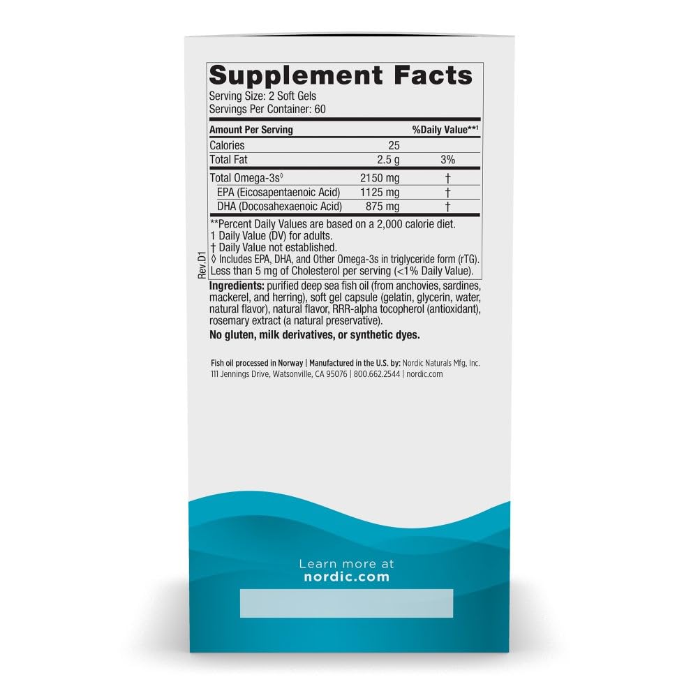 Nordic Naturals Ultimate Omega 2X, Lemon Flavor - 120 Soft Gels - 2150 mg Omega-3 - High-Potency Fish Oil with EPA & DHA - Promotes Brain & Heart Health - Non-GMO - 60 Servings Nordic Naturals uk supplements
