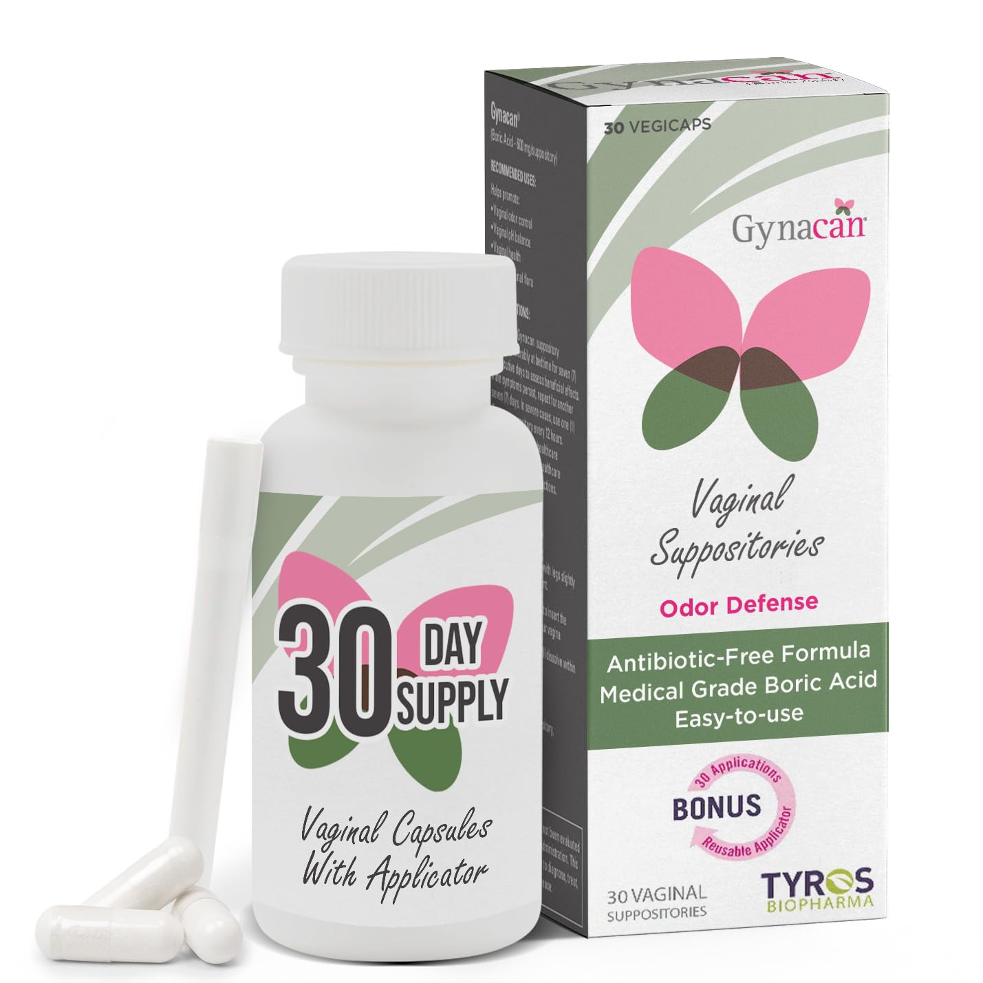 Gynacan Boric Acid Suppositories for Women - pH Balance Vaginal Treatment for Women Odor Prevention, Pure Formula, No-Mess Applicator, Gentle & Effective Gynacan uk supplements