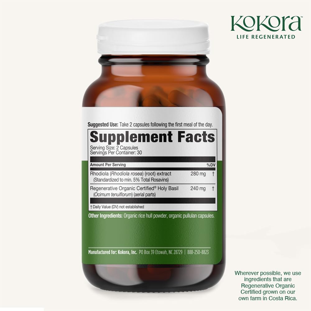 kokora Extra Strength Rhodiola Rosea – Stress Relief, Endurance & Promotes Mental & Physical Performance* - with Siberian Rhodiola, Rosavins, Organic Holy Basil - Vegan, Non-GMO - 60 Capsules kokora uk supplements