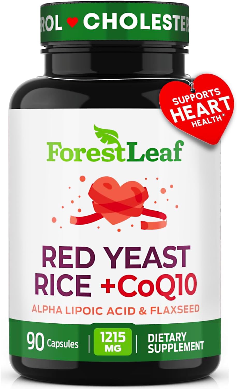 Red Yeast Rice 1215 mg. Capsules - Extra Strength Red Rice Yeast with CoQ10 Supplement, Plus Alpha Lipoic Acid & Organic Flaxseed, Citrinin Free, Supports Cardiovascular Health, Non-GMO 90 Veggie Caps ForestLeaf uk supplements