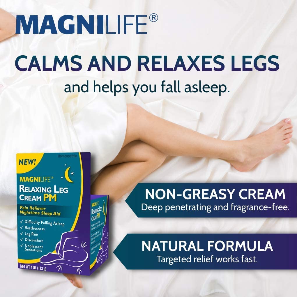 MagniLife Relaxing Leg Cream PM, 4 Oz, Homeopathic Nighttime Pain Reliever & Sleep Aid with Lavender & Magnesium, Non-Greasy Deep Penetrating Cream for Restless Legs & Discomfort MagniLife uk supplements