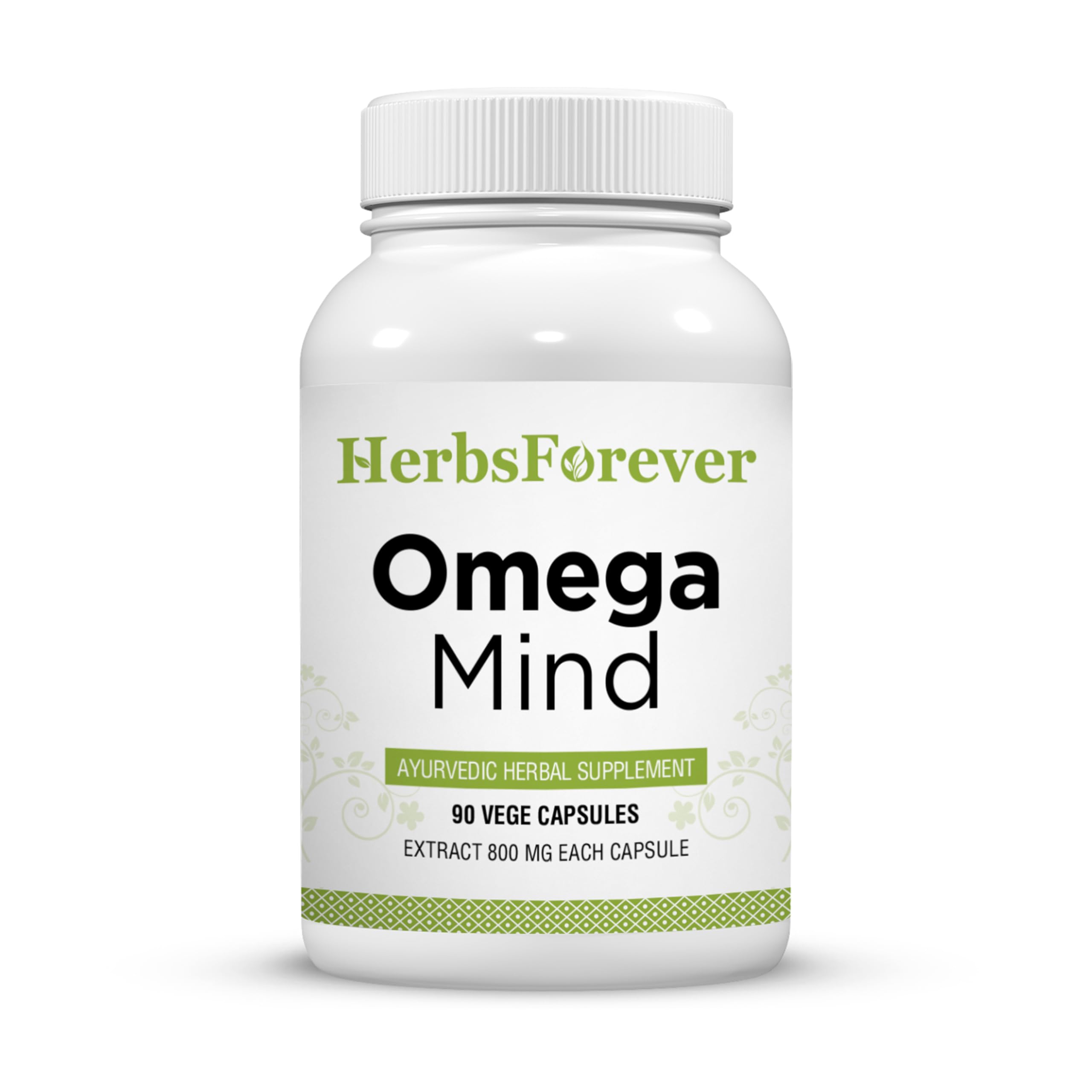 Herbsforever Omega Mind - Support Brain Function, Cognitive, Memory, Mental Clearity |Consentration,with Bacopa, Ashwagandha, Mucuna 10 Ayurvedic Herb Extracts|90 Veg Capsules|800 mg Herbsforever uk supplements
