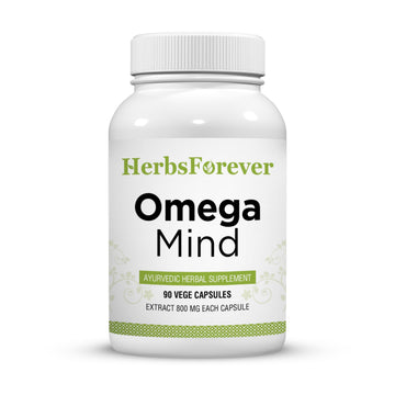 Herbsforever Omega Mind - Support Brain Function, Cognitive, Memory, Mental Clearity |Consentration,with Bacopa, Ashwagandha, Mucuna 10 Ayurvedic Herb Extracts|90 Veg Capsules|800 mg Herbsforever uk supplements
