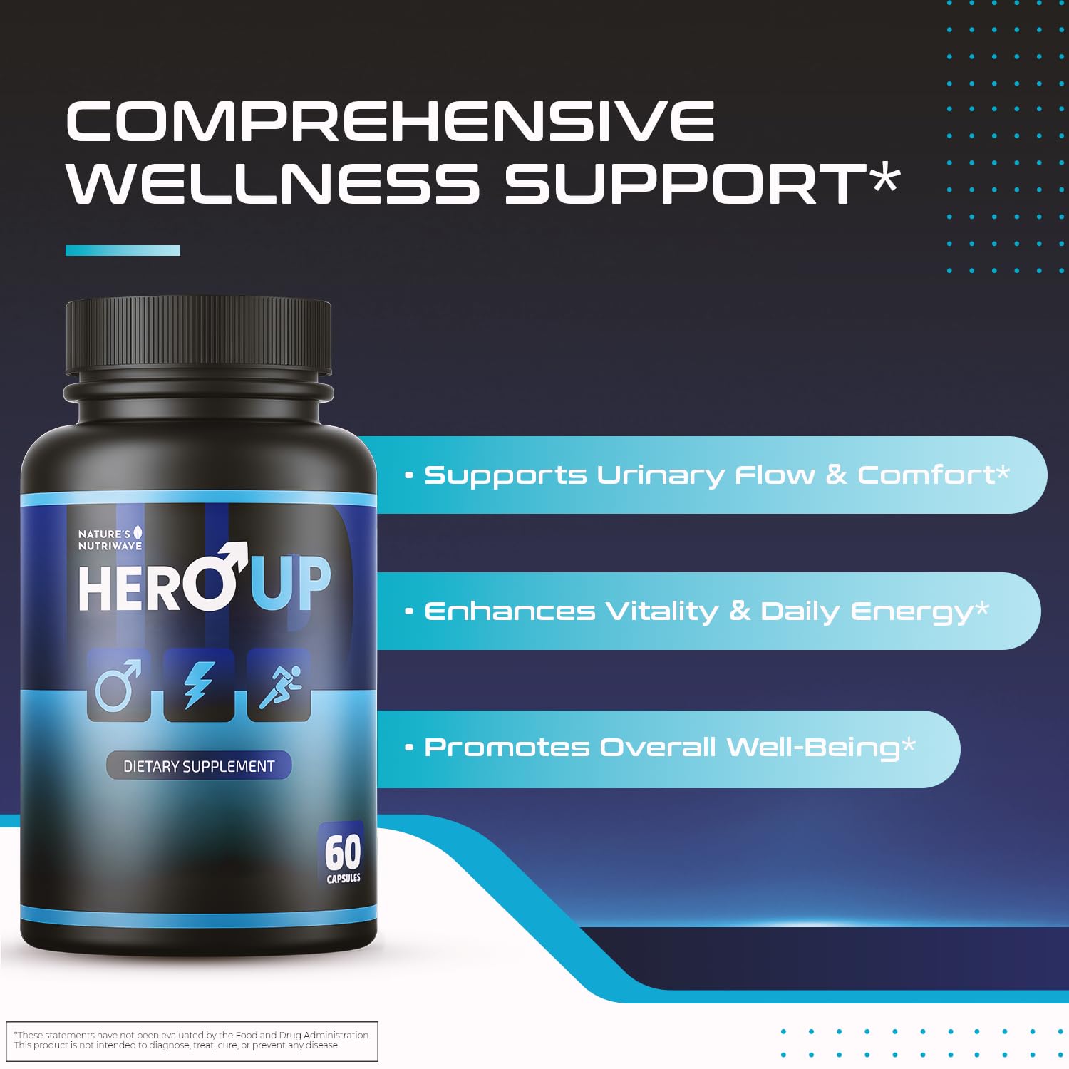 HeroUP - Natural Wellness Supplement with Plant-Based Ingredients – Non-GMO, Stimulant-Free | Made in the USA, GMP-Certified | 60 Capsules, 6 Month Suppy Nature’s NutriWave uk supplements