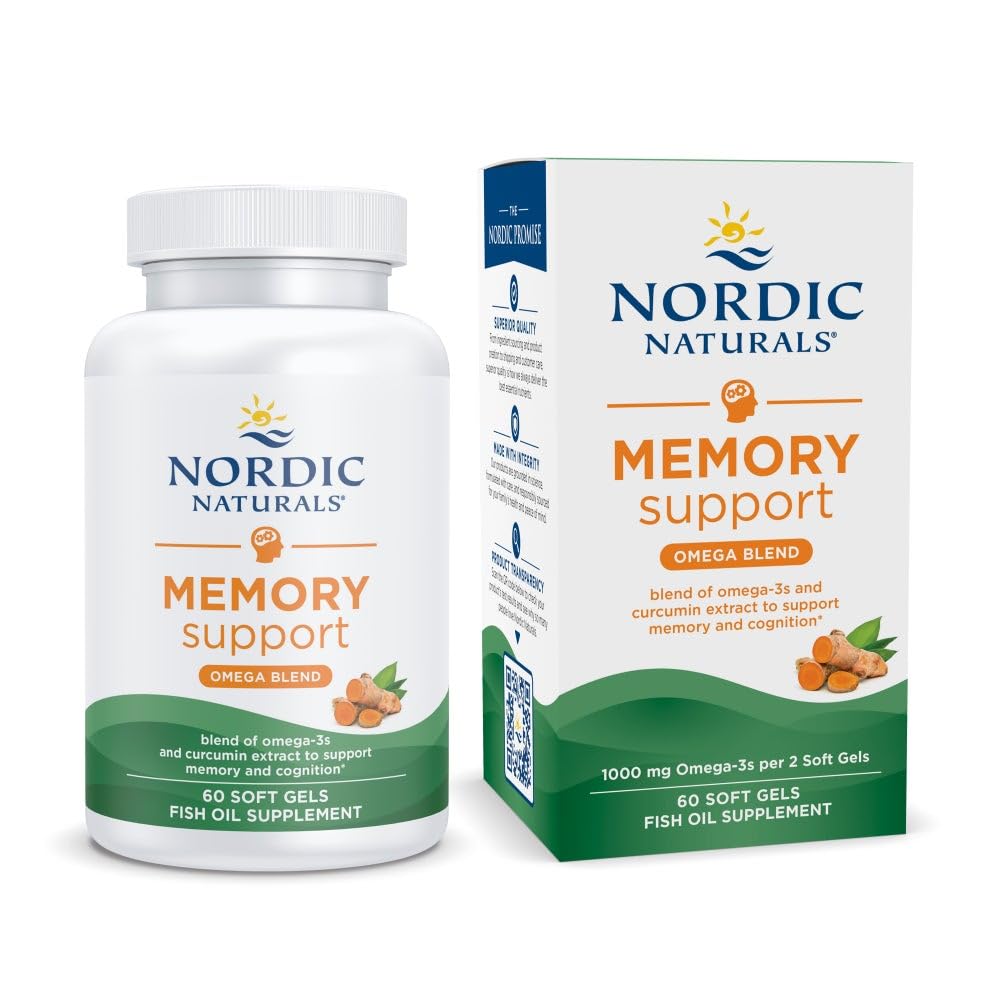 Nordic Naturals Memory Support with Curcumin - 60 Soft Gels - 1000 mg Omega-3 + 400 mg Optimized Curcumin - Memory, Cognition - Contains Phosphatidylcholine & Huperzine A - Non-GMO - 30 Servings Nordic Naturals uk supplements
