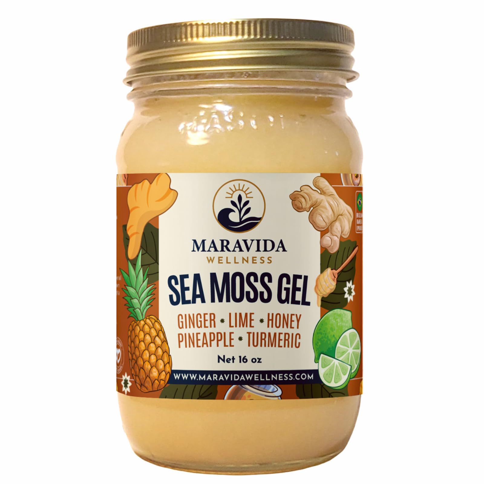 Maravida Wellness Sea Moss Gel – Pineapple, Lime, Honey, Ginger & Turmeric – 100% Natural Raw Organic Irish Moss – 16oz Jar – Premium Superfood for Everyday Wellness Maravida Wellness uk supplements
