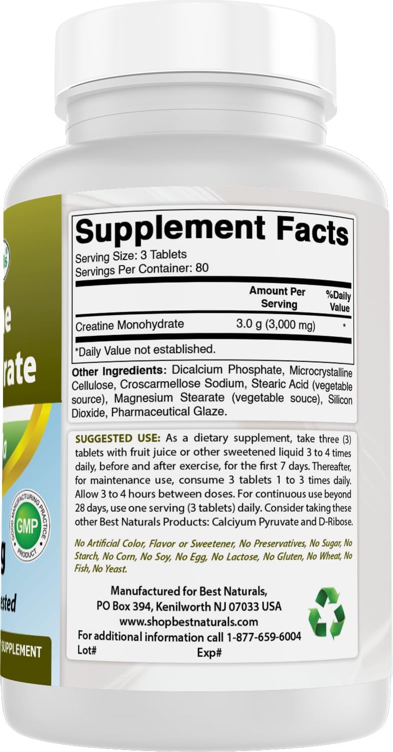 Best Naturals Creatine Monohydrate 1000 mg 240 Tablets Best Naturals uk supplements