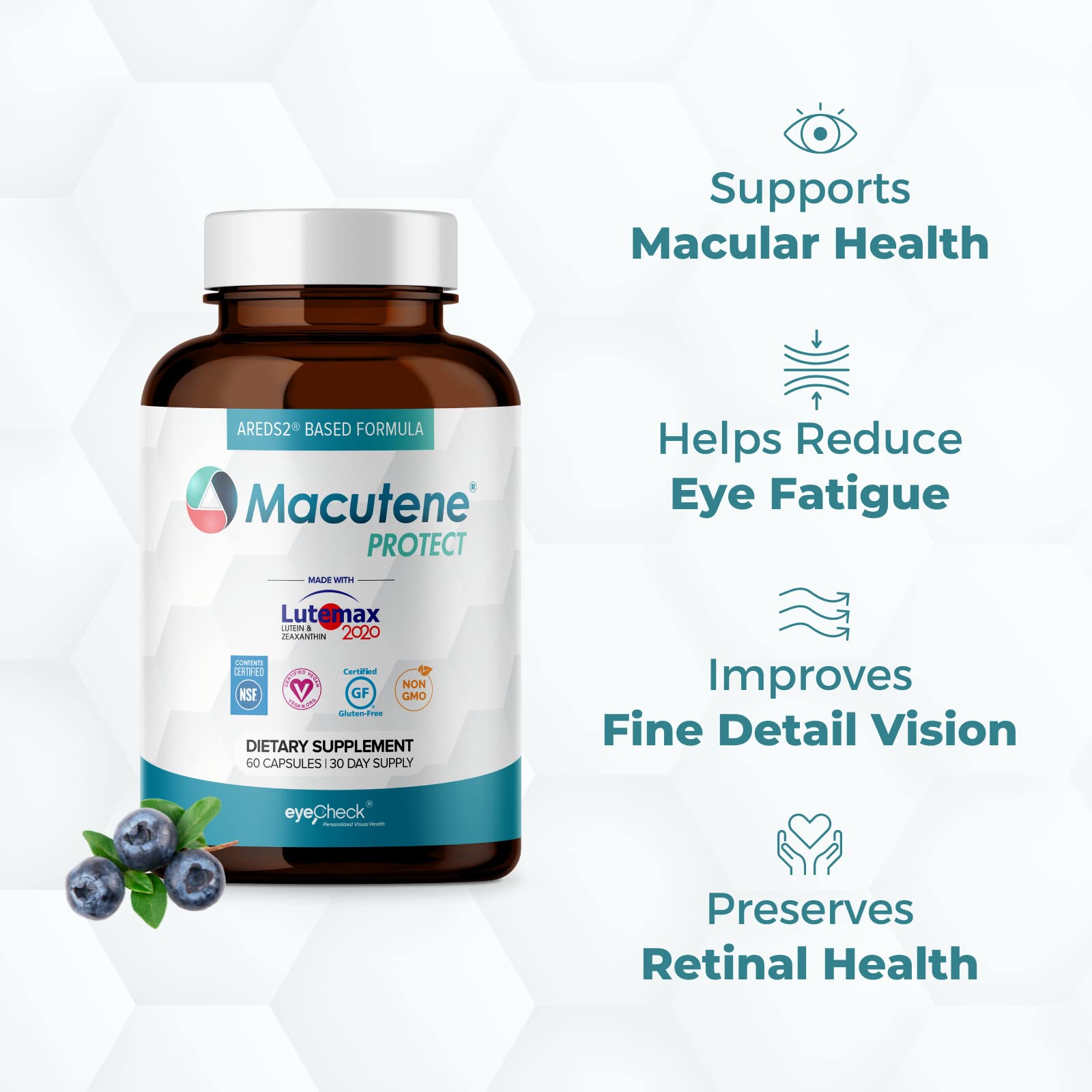 Natural Eye Health Vitamins with Bilberry Zeaxanthin Lutein - Macular Supp Eyecheck uk supplements