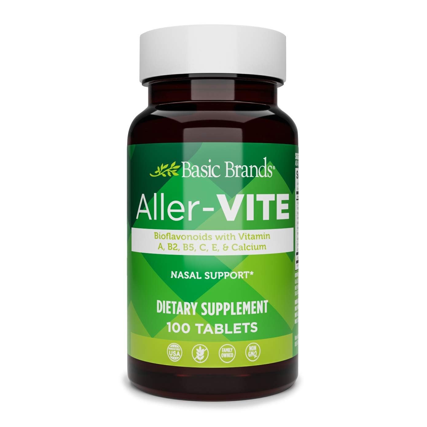Basic Brands Aller Vite Nasal Support Tablets for Seasonal Allergy Relief, High Bioflavonoid Complex with Vitamins and Calcium, Gluten Free Daily Supplement, 100 Tablets Basic Brands uk supplements
