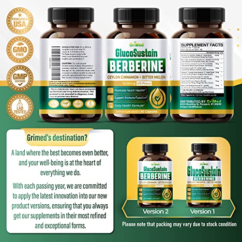 GriMed Berberine Supplement 9,500mg with Ceylon Cinnamon Bitter Melon Supports Healthy GriMed uk supplements