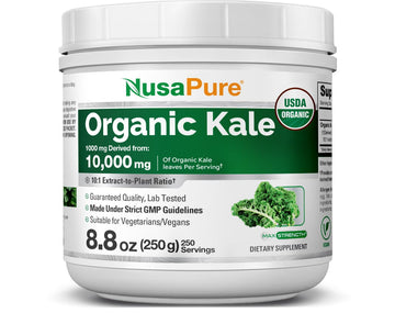 NusaPure Organic Kale Powder Extract 10:1 - Suitable for Vegetarian/Vegan, Non- GMO - 10,000 mg - 250 Capsules NusaPure uk supplements
