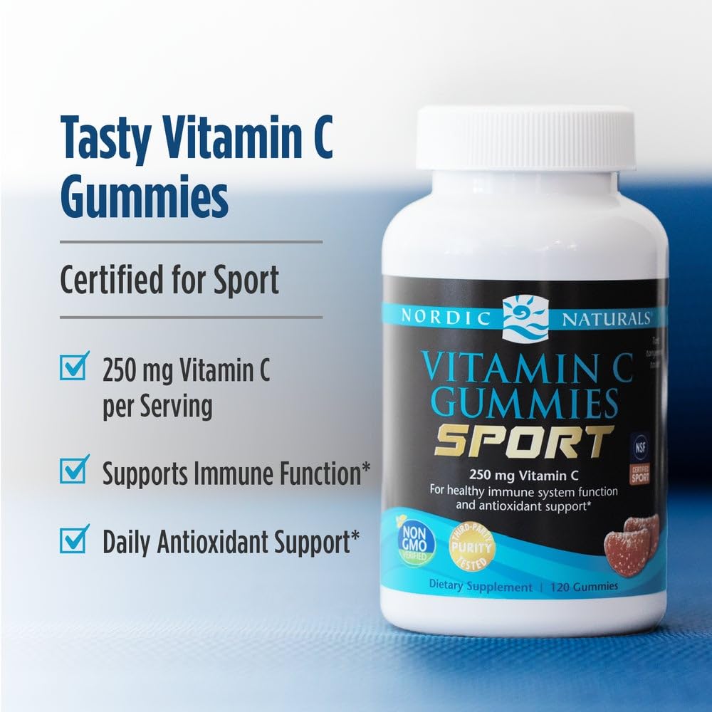 Nordic Naturals Vitamin C Gummies Sport, Tart Tangerine - 120 Gummies - 250 mg Vitamin C - Antioxidant Protection - NSF Certified - Non-GMO, Vegan - 60 Servings Nordic Naturals uk supplements