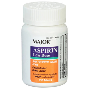 MAJOR Aspirin Low Dose 81 Mg - Pain Reliever (NSAID) - Enteric Coated - 250 Tablets MAJOR uk supplements
