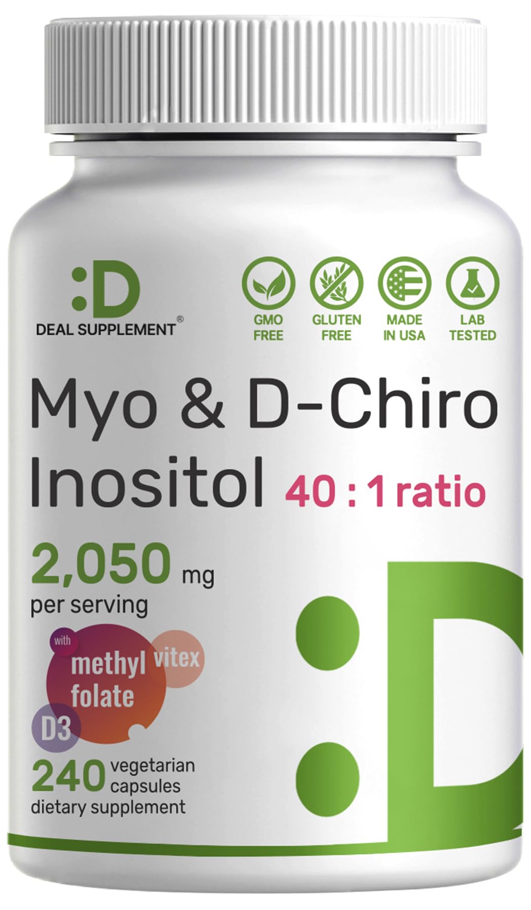 Myo-Inositol & D-Chiro Inositol Supplement (40:1) 2,050mg Per Serving, 240 Veggie Cap DEAL SUPPLEMENT uk supplements
