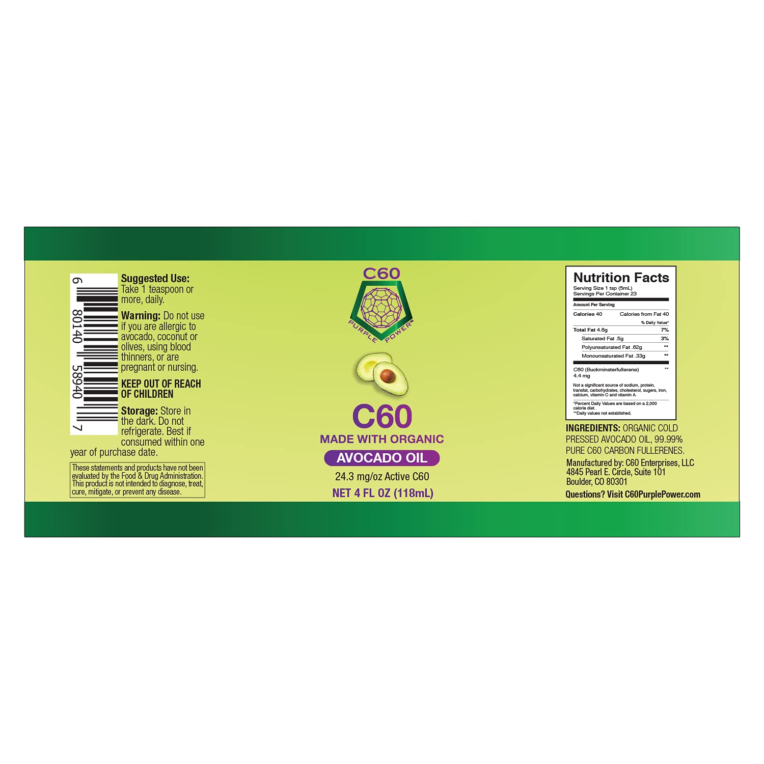 C60 Power C60 in Organic Avocado Oil - Natural Wellness & Antioxidant Support for Men & Women, 99.99% Pure Carbon Fullerenes, Promotes Energy, Mental Clarity, & Stamina - 4 fl oz Bottle C60 Purple Power uk supplements
