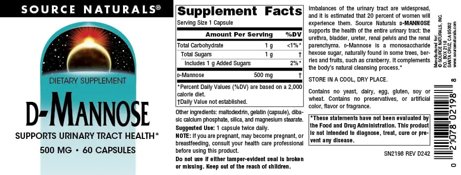 Source Naturals D-Mannose, Potent Urinary Tract & Bladder Health Support*, 500mg - 60 Capsules Source Naturals uk supplements