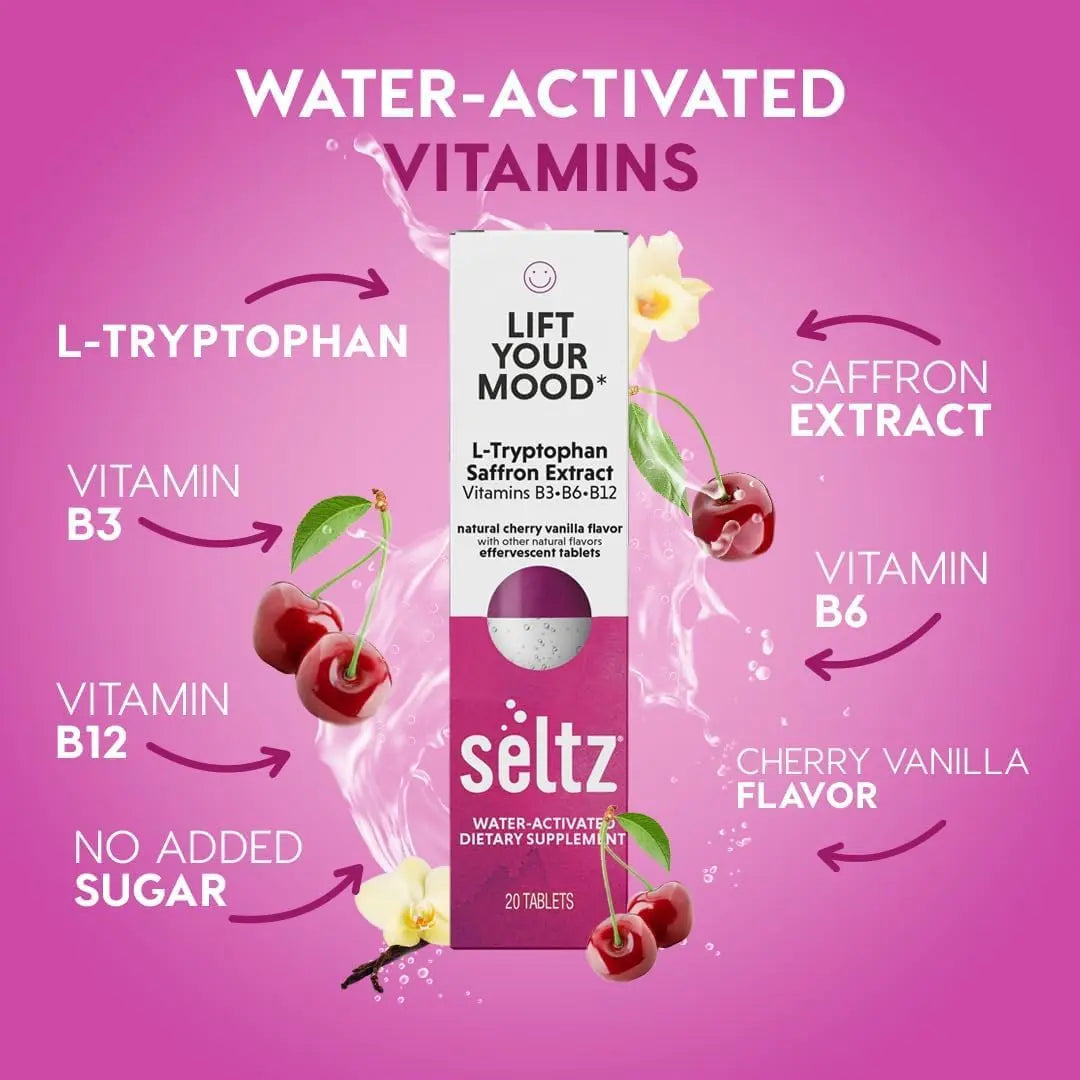 Seltz® Lift Your Mood – Effervescent Vitamins for Mood Support & Energy with L-Tryptophan, Saffron Extract & B Vitamins (B3, B6, B12) Seltz uk supplements