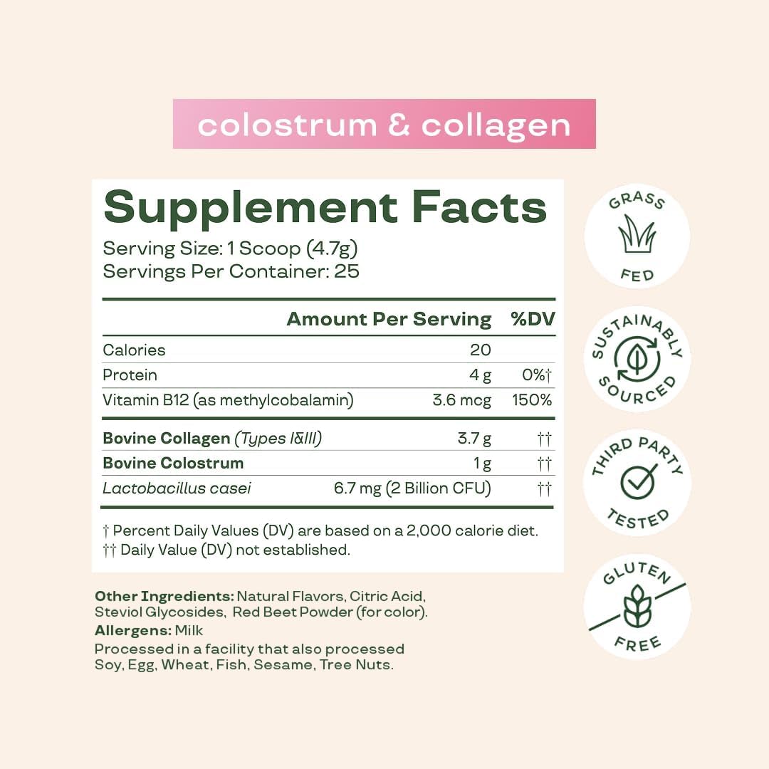 Bloom Nutrition Bovine Colostrum Powder with Vitamin B-12 for Gut Health, Immune Support, Hair Growth & Beauty Supplement | Strawberry, 25 Servings Bloom Nutrition uk supplements