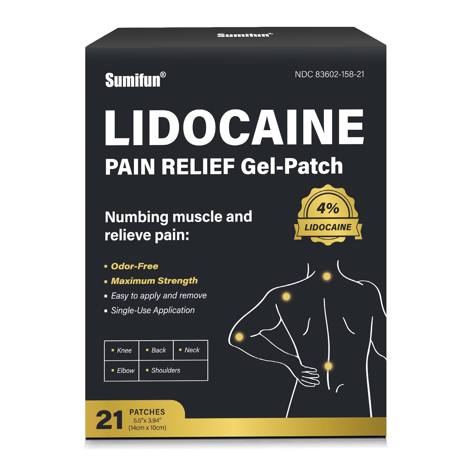 Sumifun 4% Lidocaine Patches,Maximum Strength Pain Relieving Patch Back, Shoulder, Joints, Knee Pain Relief and Muscle Soreness - 8 Hour Pain Relief (21 Count(Pack of 1)) Sumifun uk supplements