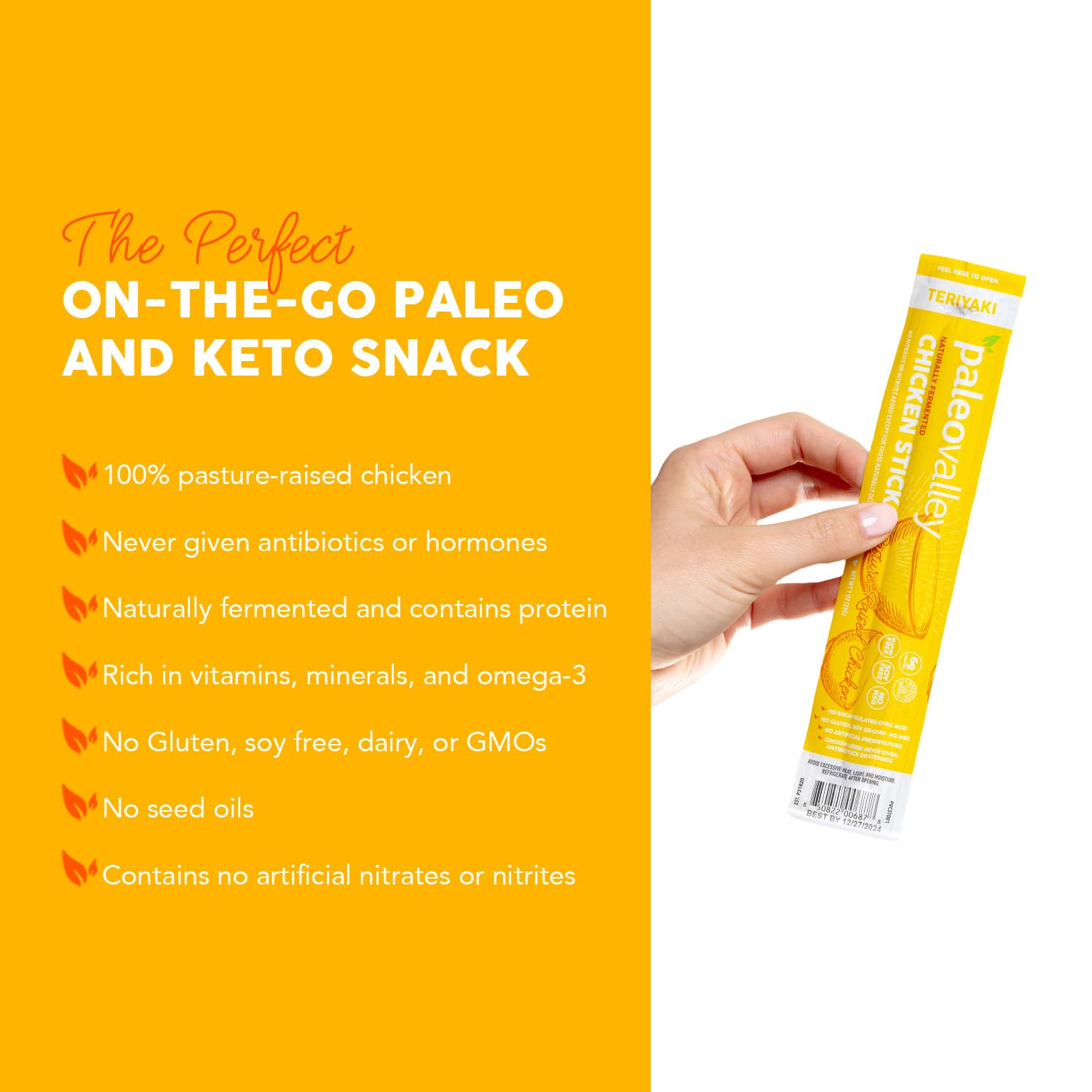 Paleovalley Pasture-Raised Chicken Sticks – 10 Pack – 7g Protein per Stick – Keto-Friendly, Paleo, Gluten-Free, Nitrate-Free – On-the-Go Snack (10 Pack, Teriyaki) Paleovalley uk supplements