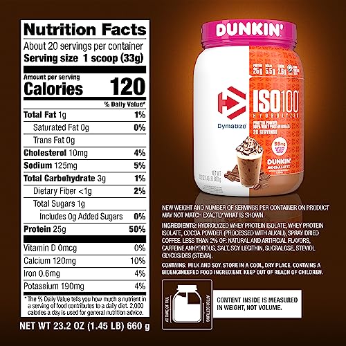 Dymatize ISO100 Hydrolyzed Protein Powder in Dunkin' Mocha Latte Flavor, 100% Whey Dymatize uk supplements