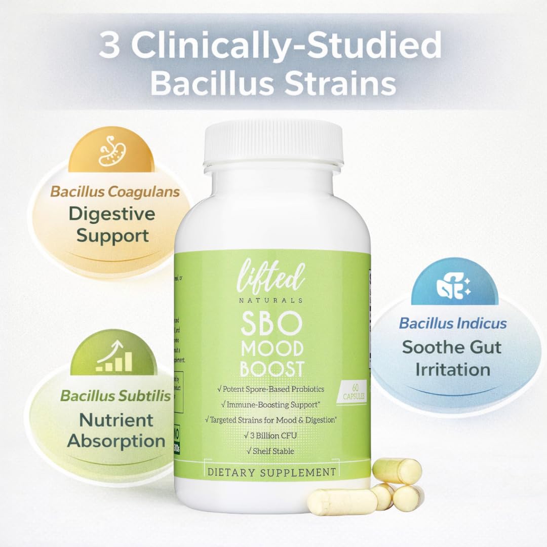 Lifted Naturals Spore Based Probiotic Probiotics - SBO Mood Boost - Spore/Soil-Based - Digestion & Natural Mood Support - Histamine-Free - 60 Day Supply, Non-GMO, Dairy-Free, Gluten-Free, Vegan Lifted Naturals uk supplements