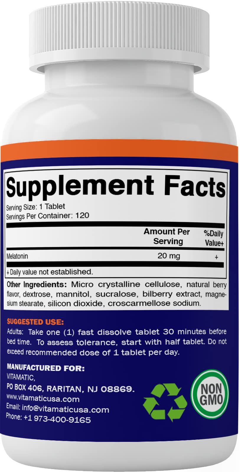 Vitamatic Melatonin 20mg Tablets | Vegetarian, Non-GMO, 6 pack Vitamatic uk supplements