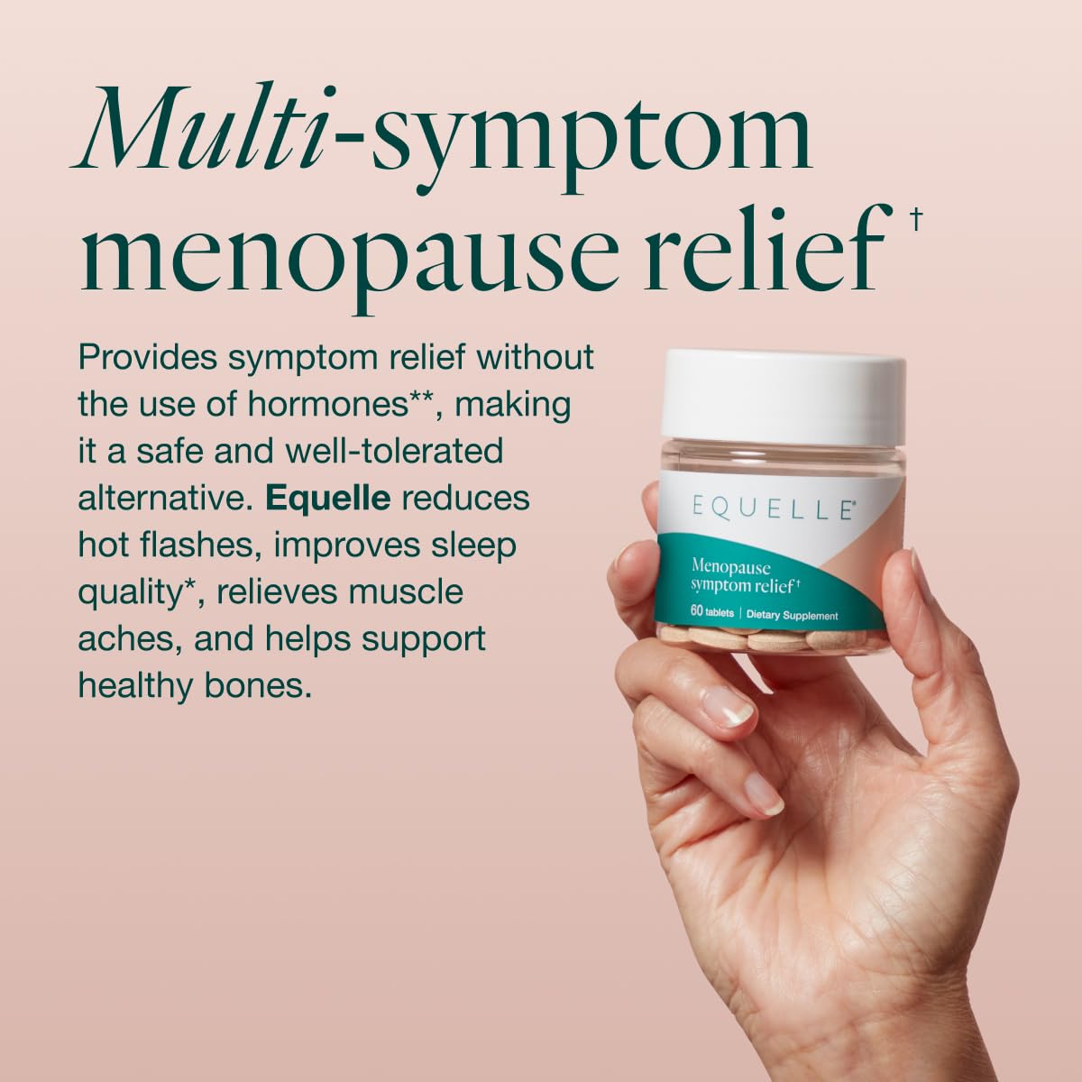 EQUELLE Multi-Symptom Perimenopause & Menopause Relief Relief from Hot Flashes, Muscle Aches & Supports More Sleep. Hormone-Free, Plant-Based S-Equol – 1 Month Supply (60 Tablets) EQUELLE uk supplements