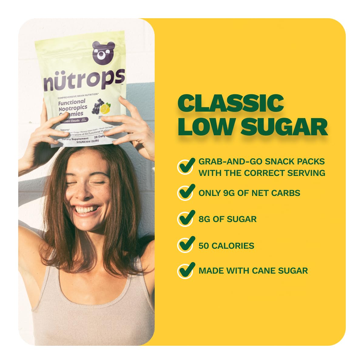 Nutrops Lions Mane Mushroom Gummies for adults, Functional Nootropics, Herbal Brain Supplement for Energy, Brain Health, Cognitive, Memory & Focus, Reishi, Chaga, Cordyceps, Coriolus, 28 daily Packs Grüns uk supplements