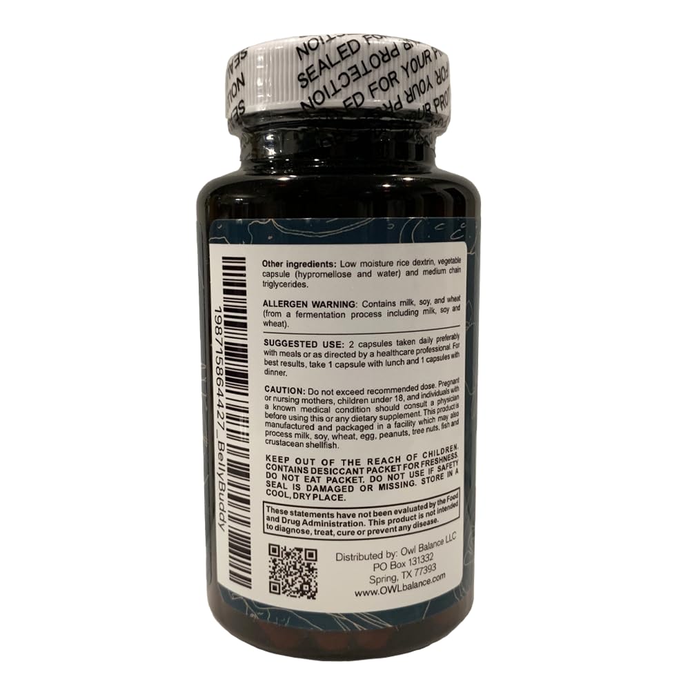 Belly Buddy Advanced Gut Health Support containing a helthy Blend of Probiotics, Prebiotics, and Digestive Enzymes OWL Balance uk supplements