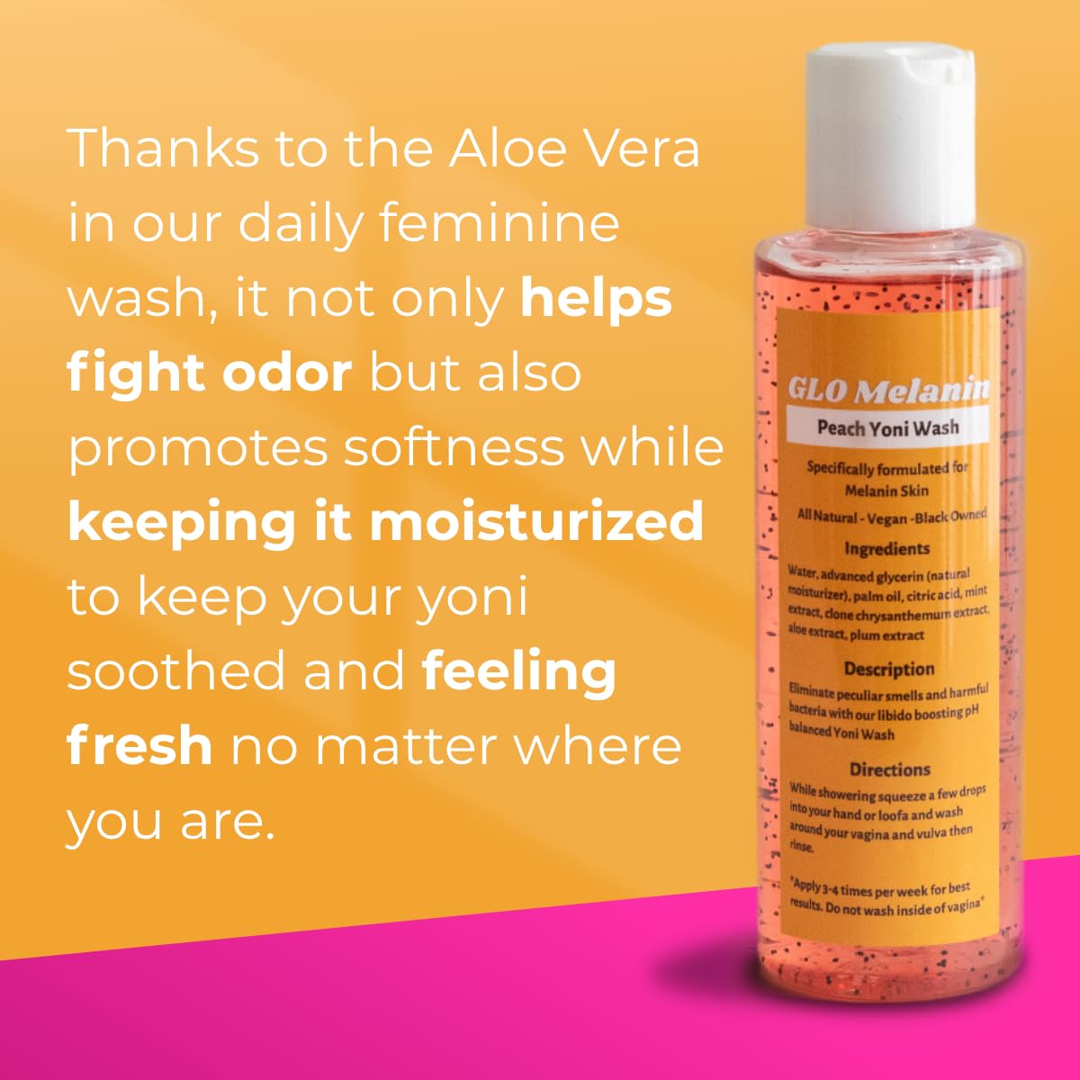 GLO Melanin Peach Yoni Wash with Aloe Vera, All Natural Feminine Wash for Women pH Balance Glo Melanin uk supplements