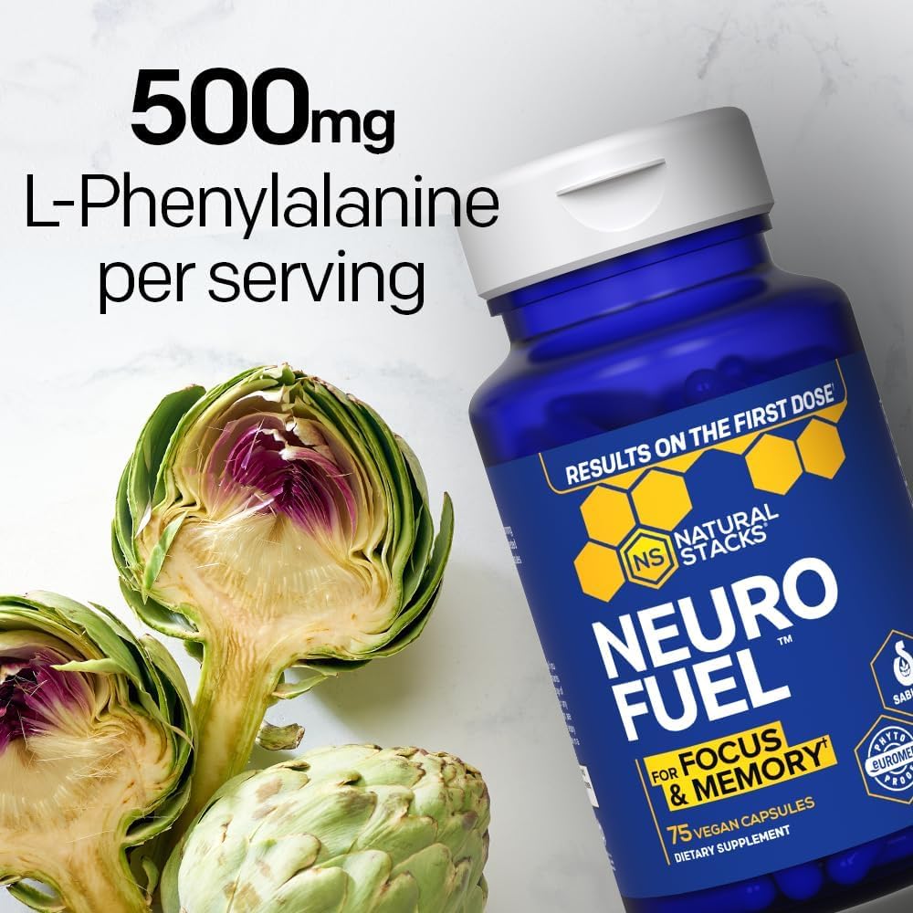 NATURAL STACKS Original NeuroFuel Nootropic Brain Support Supplement - 750mg L-Carnitine & 500mg L-Phenylalanine - Brain Supplement for Memory and Focus* - 75 Focus Pills NATURAL STACKS uk supplements