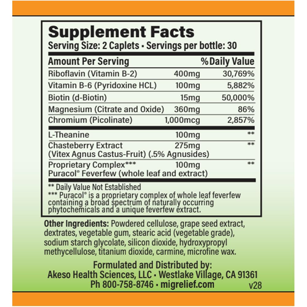 MigreLief+M – Advanced Nutritional Support Supplement for Women’s Neurological Health and Head Comfort – 60 Caplets (1-Month Supply) MigreLief uk supplements