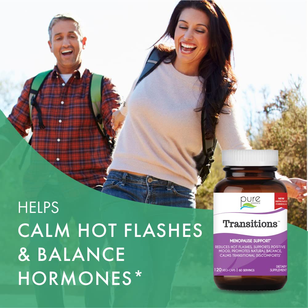 Pure Essence Labs Transitions Vitamins for Women, Natural Menopause Relief Supplement to Promote Hormone Balance, Reduce Hot Flashes, Mood Swings & Night Sweats, 60 Capsules PURE ESSENCE LABS uk supplements