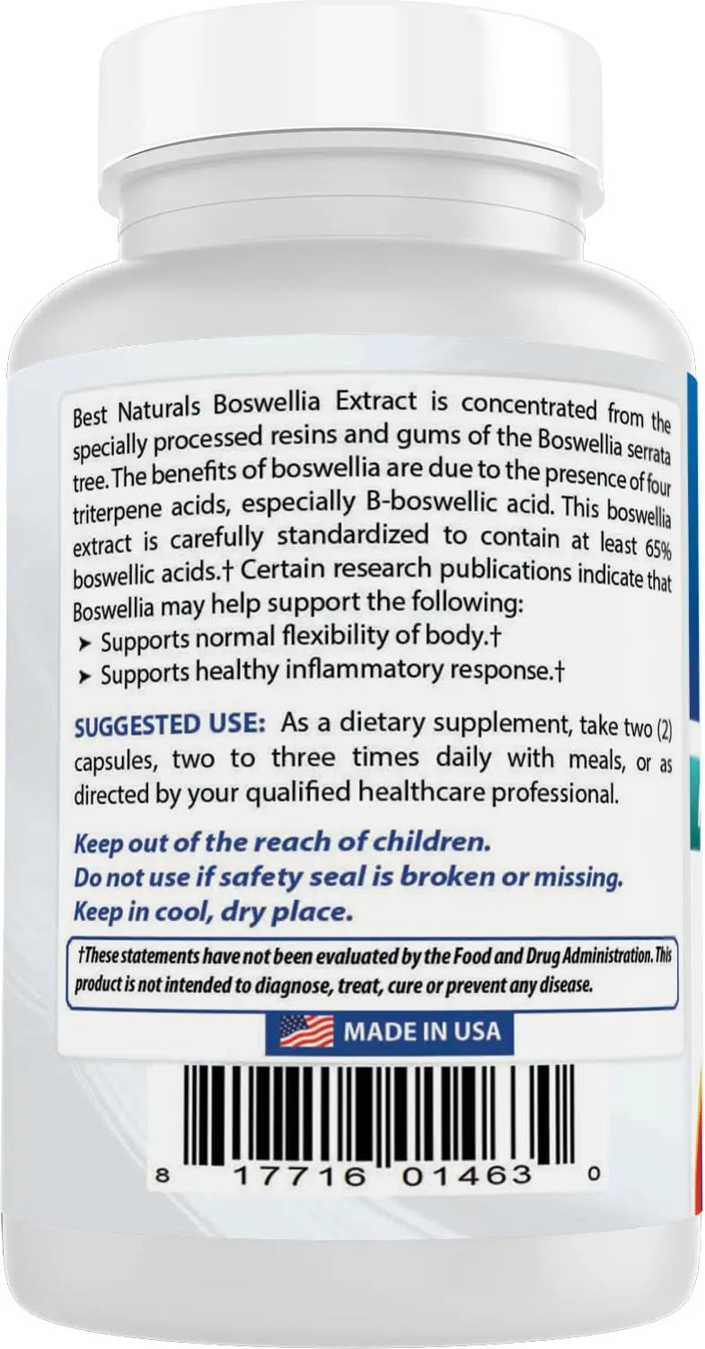 Best Naturals Boswellia Serrata Joint Health 250 mg 120 Capsules - Standardized to 65% Boswellic Acid (120 Count (Pack of 3)) Best Naturals uk supplements